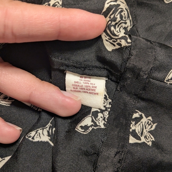 Anthropologie Black Dog Print 100% Silk Short Sleeve Button-Up Mini Slip Dress - Picture 7 of 8